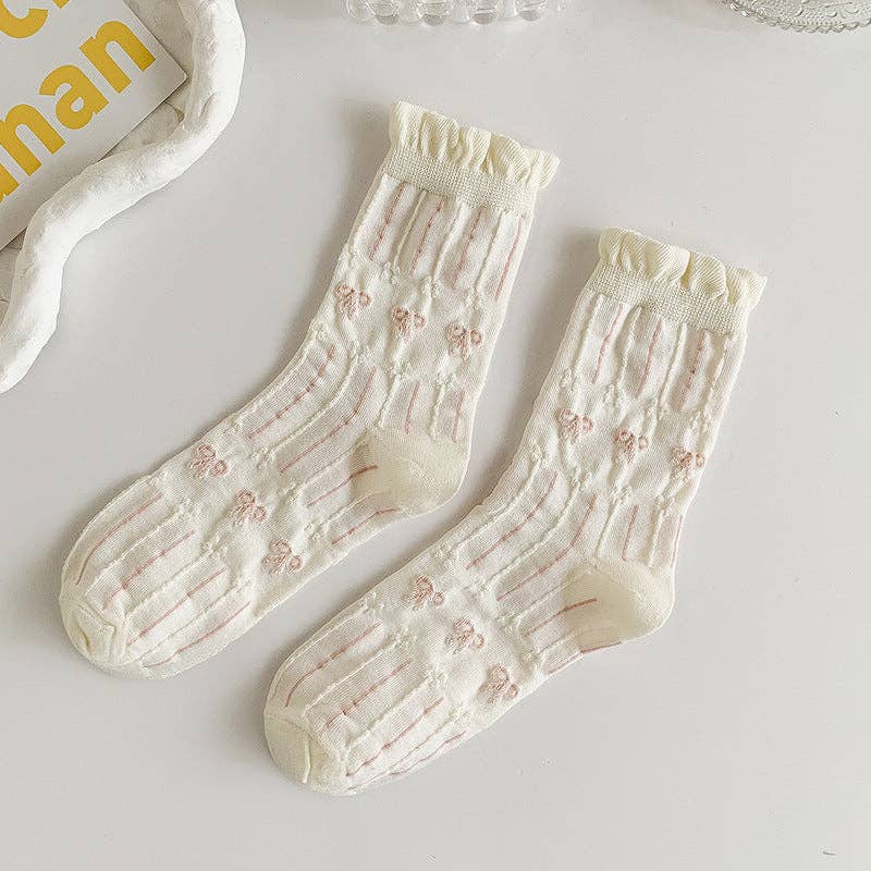 White Rolled Edge Socks for Women