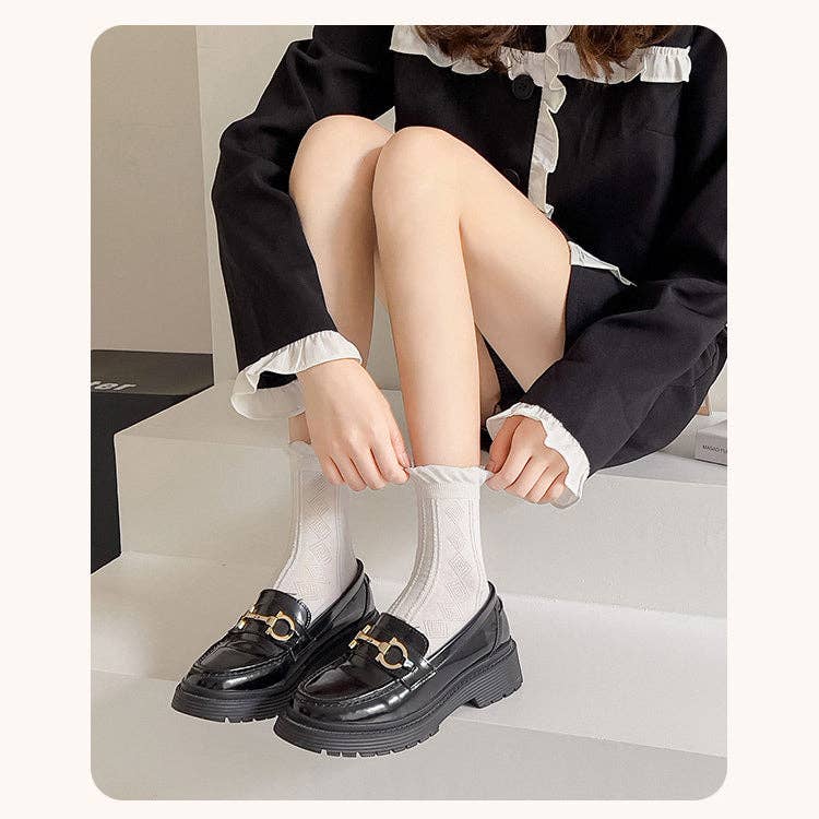 White Rolled Edge Socks for Women