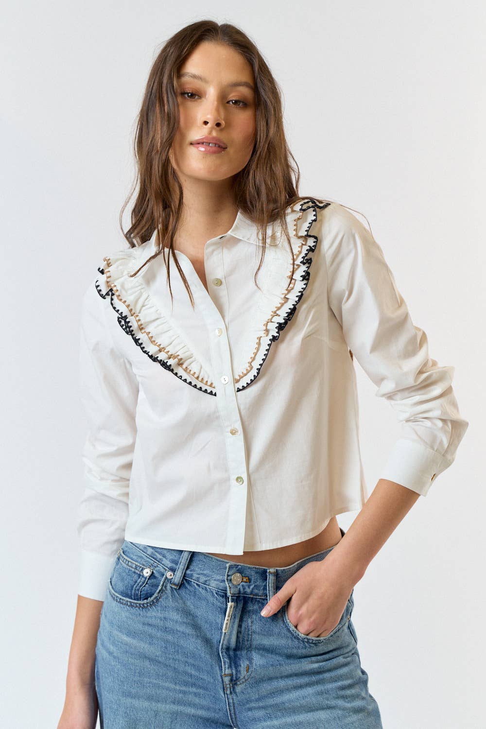 Button Down Ruffle Top