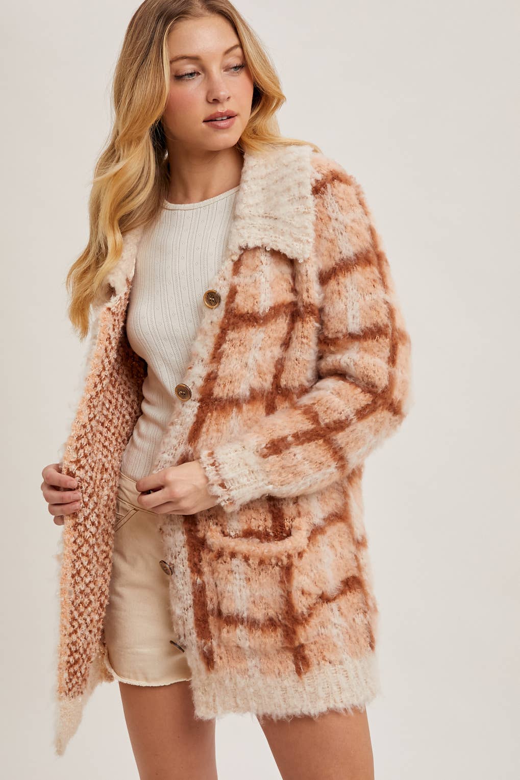 Plaid Sherpa Cardigan Jacket