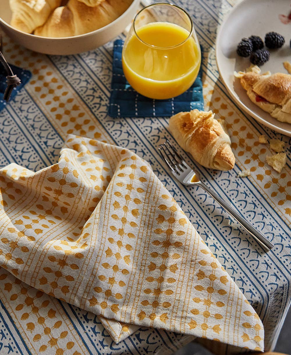 Graphic Block Print Napkin Set-Yellow