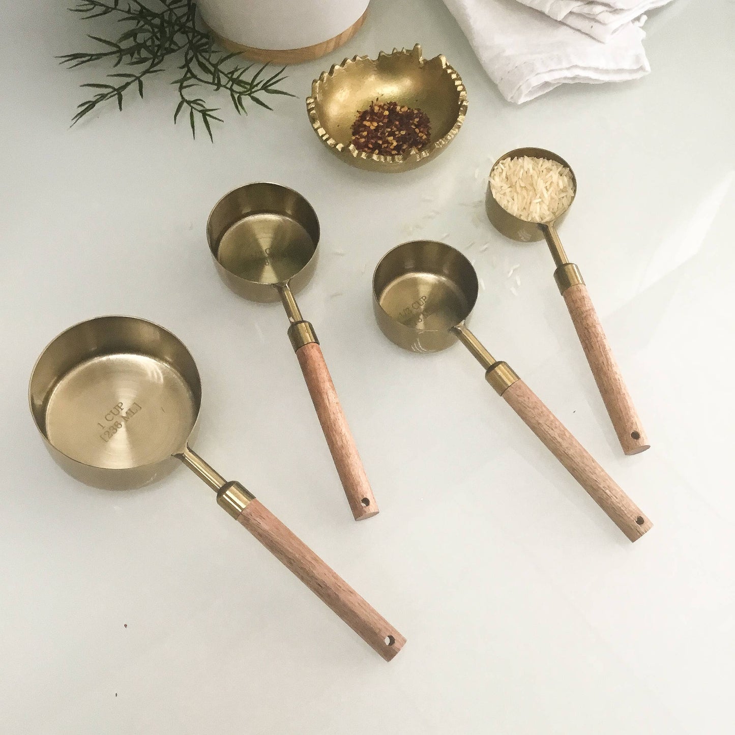 Gold & Driftwood Handle Measuring Cups, Set of 4