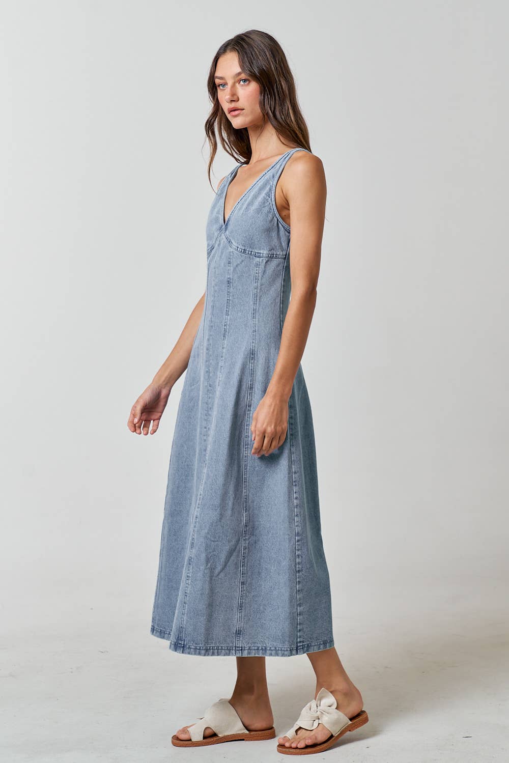 V-neck Denim Sleeveless Maxi Dress