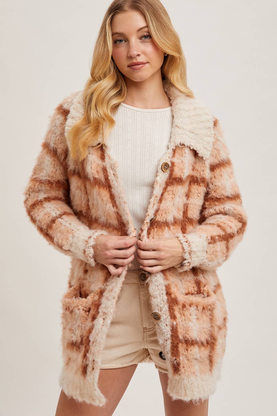 Plaid Sherpa Cardigan Jacket