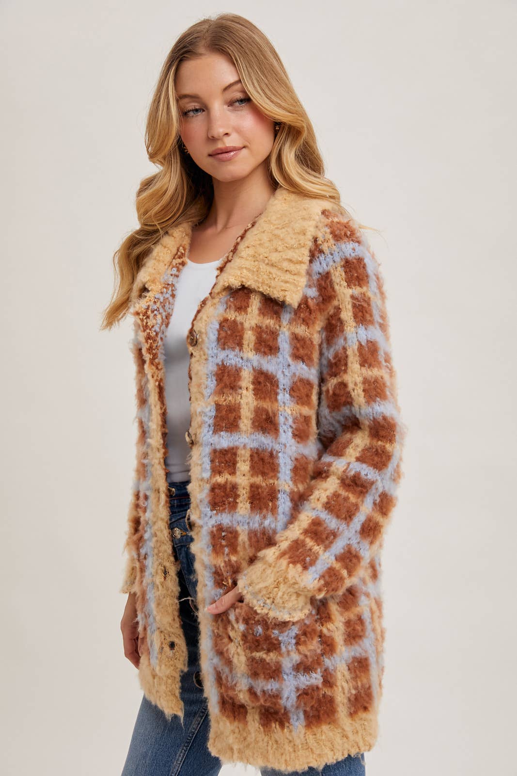 Plaid Sherpa Cardigan Jacket