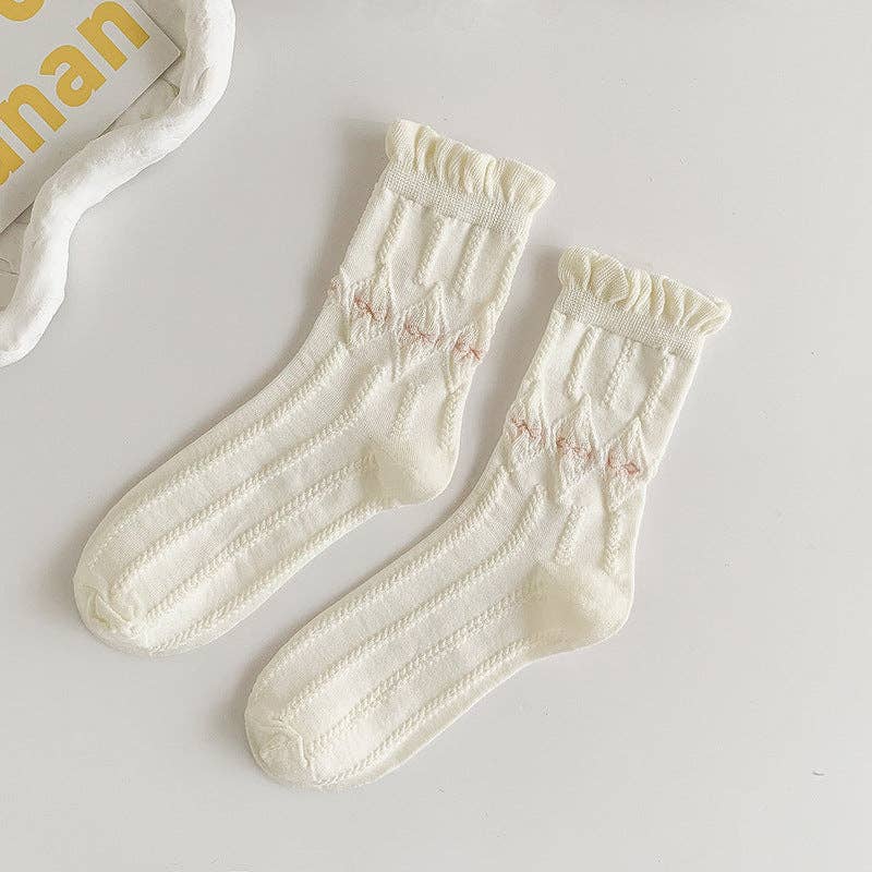 White Rolled Edge Socks for Women