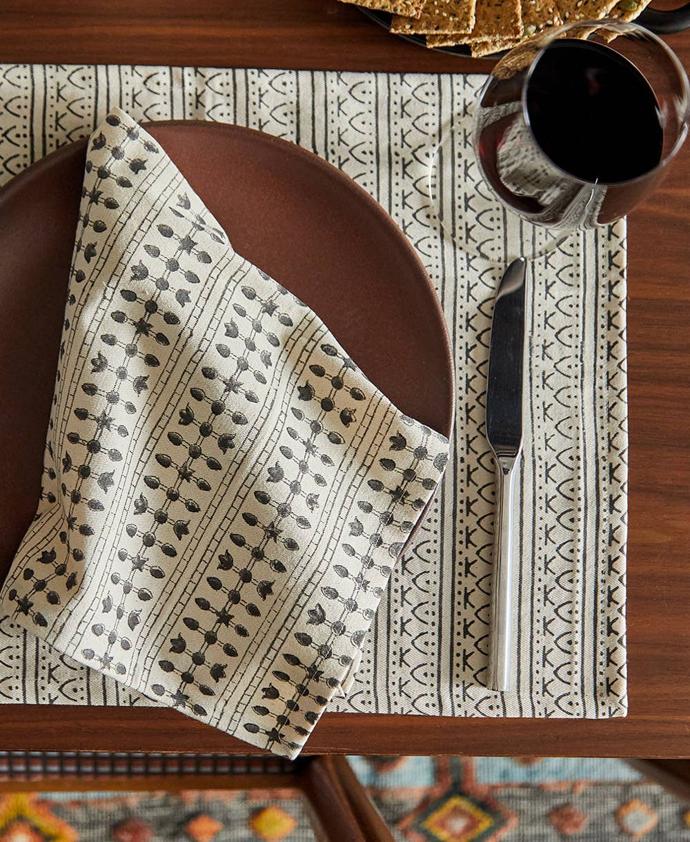 Graphic Block Print Placemat Set - Cobalt