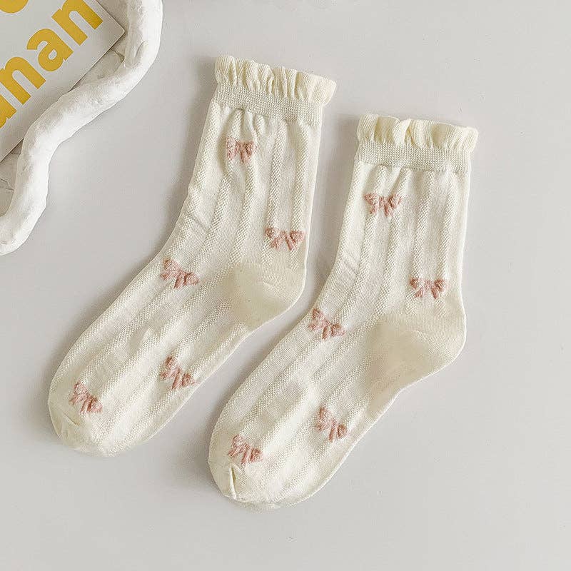 White Rolled Edge Socks for Women