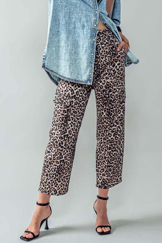 Savanna Leopard Cropped Cargo Pants