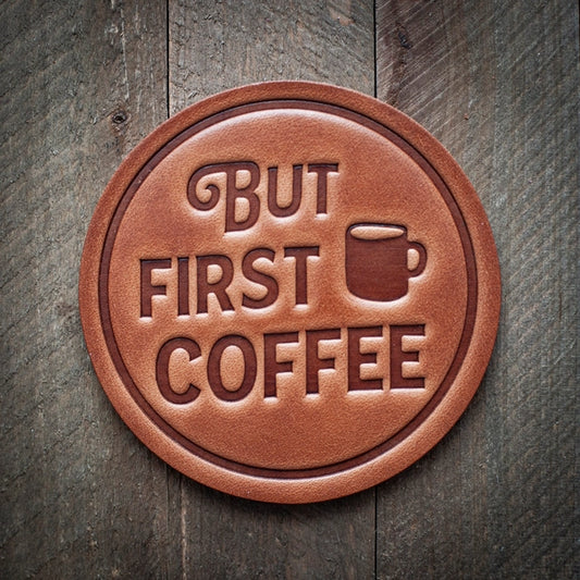 But First Coffee Leather Coaster Set