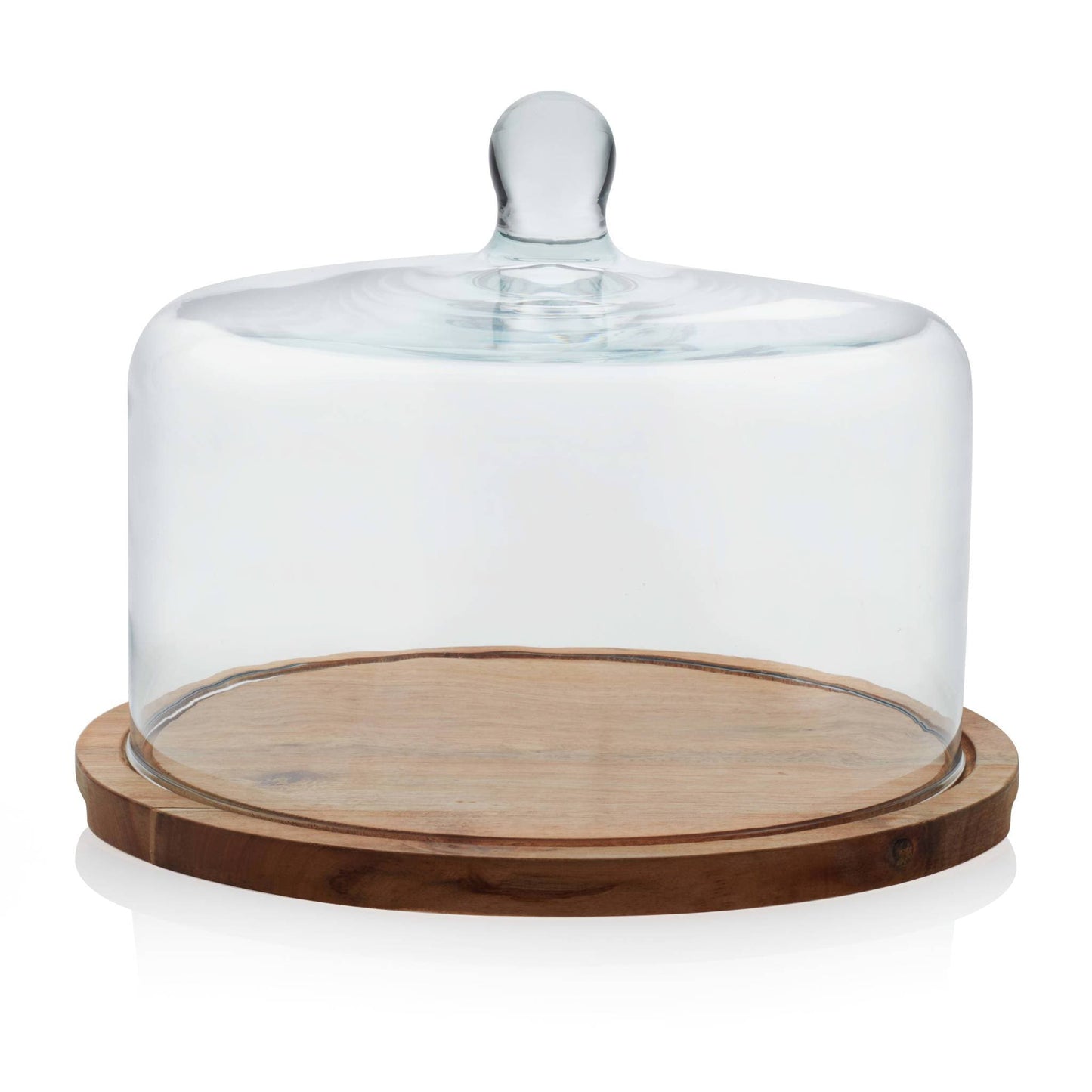 Libbey Acaciawood Flat Wood Cake Stand with Glass Dome