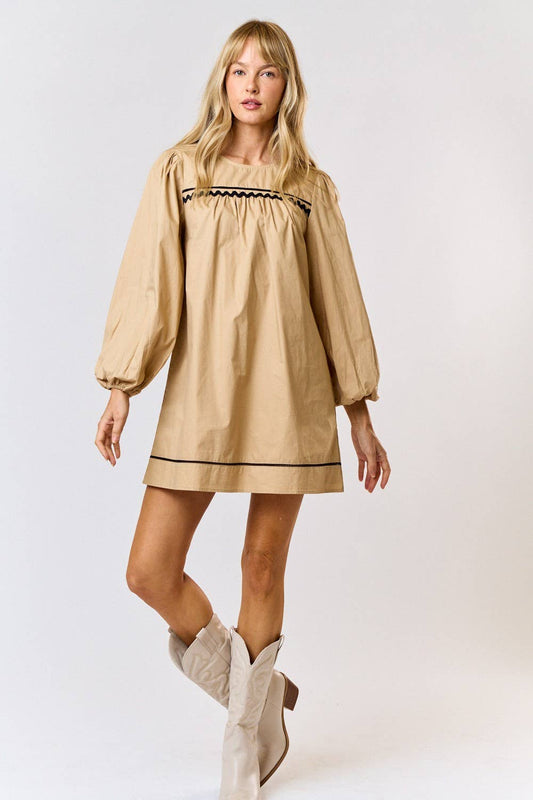 Ric Rac Puff Sleeve Mini Dress