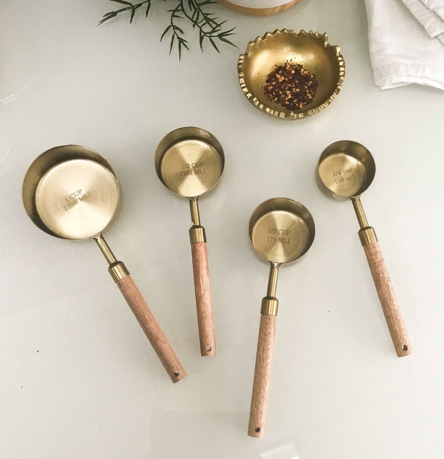 Gold & Driftwood Handle Measuring Cups, Set of 4