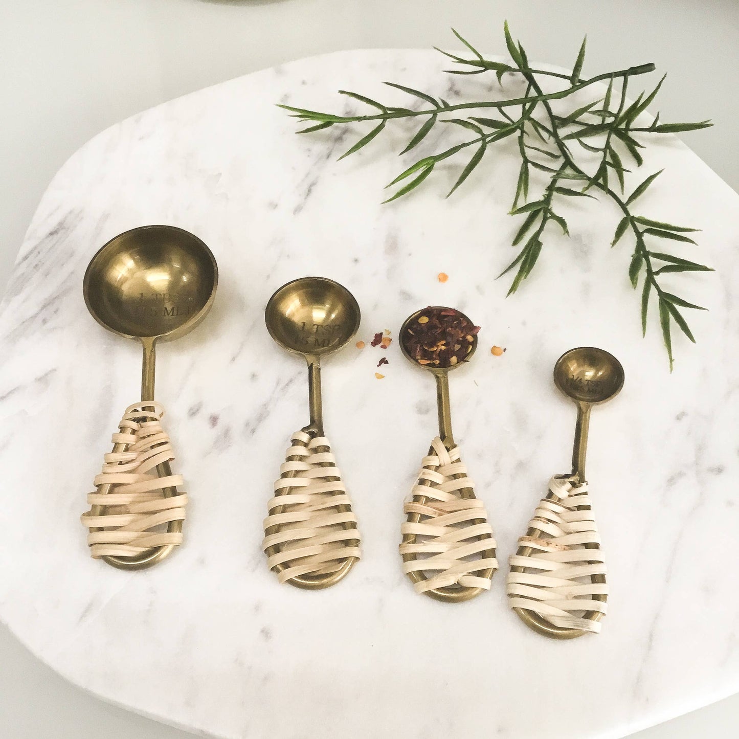 Gold Measuring Spoons, Set of 4 with Jute Handles