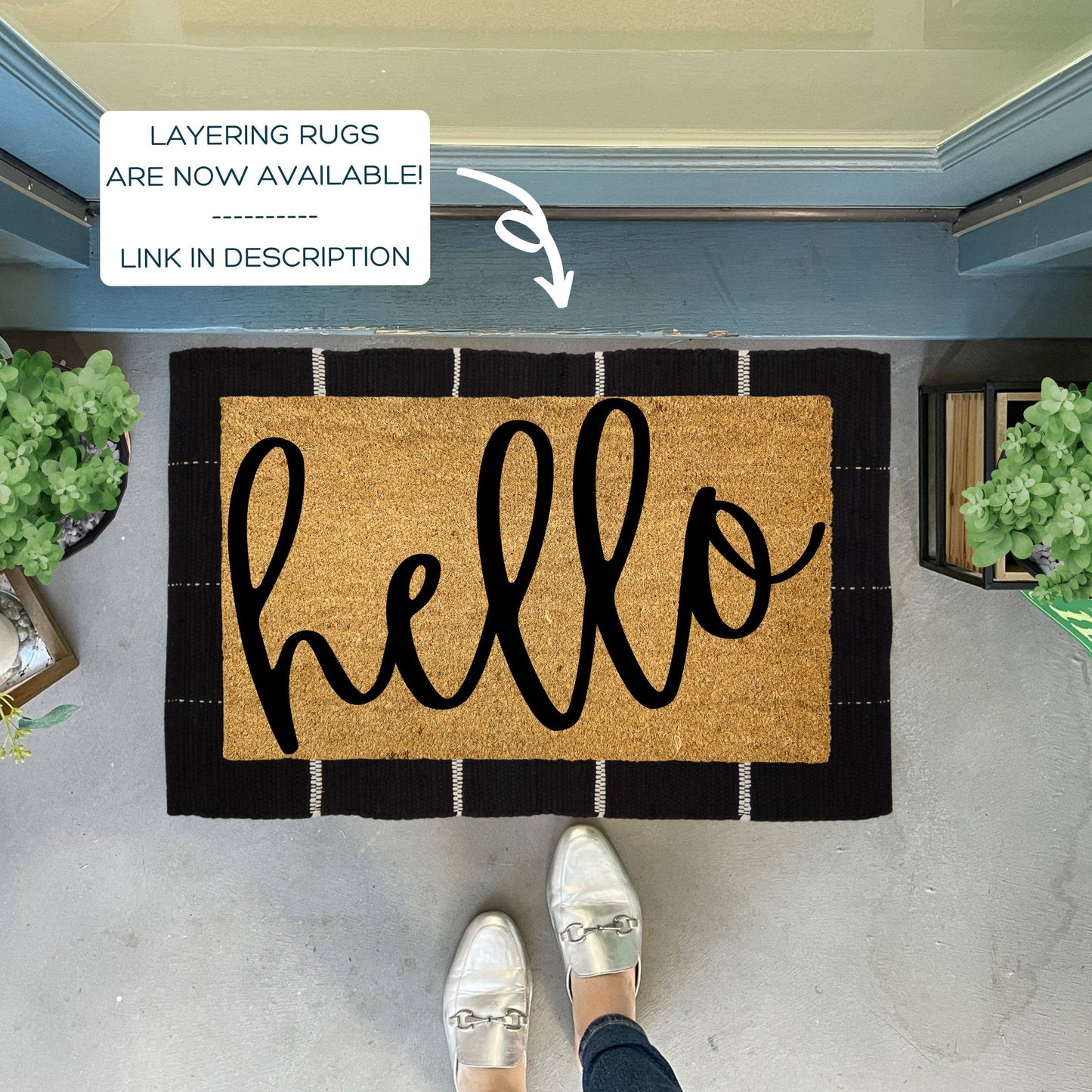 Script hello Coir Doormat