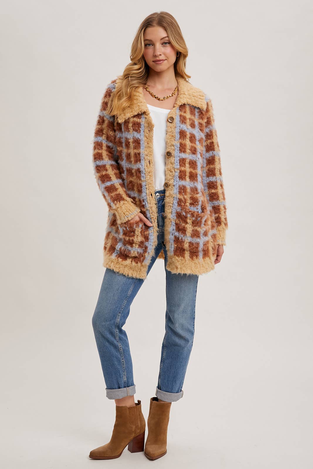 Plaid Sherpa Cardigan Jacket