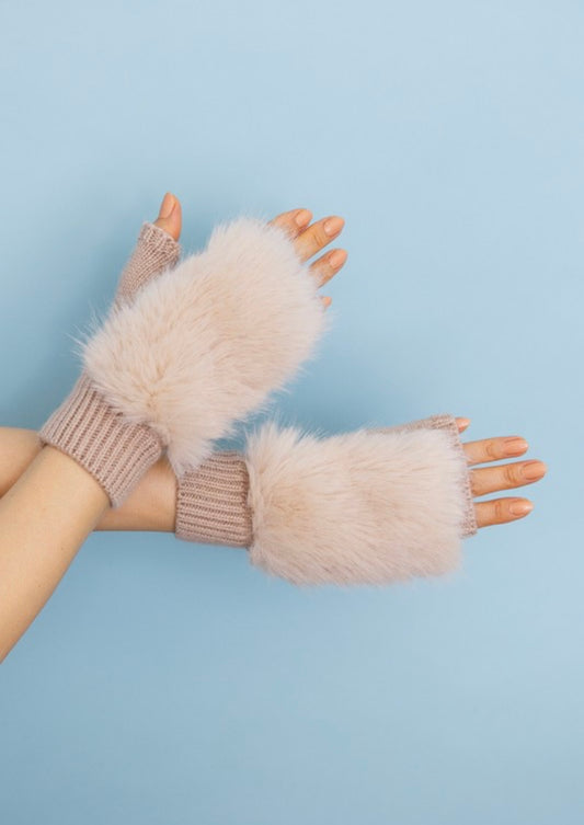 Faux Fur Fingerless Mittens