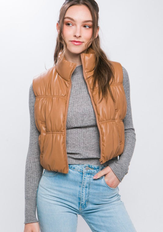 Leather-ish Puffer Vest