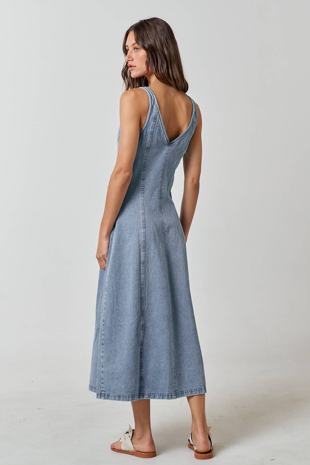 V-neck Denim Sleeveless Maxi Dress