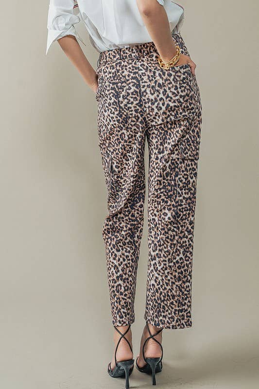 Savanna Leopard Cropped Cargo Pants