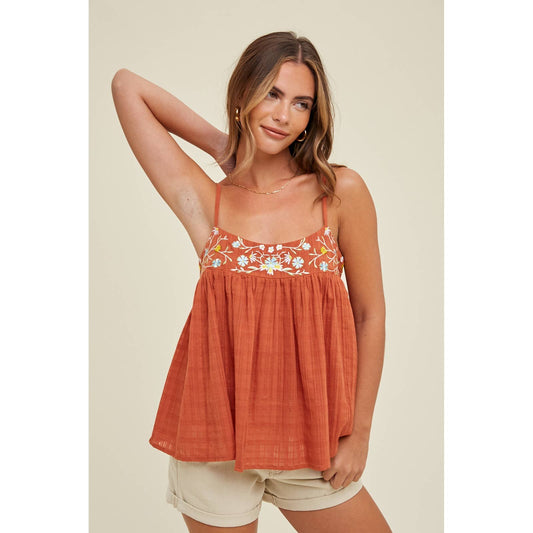 Cotton Cami Top with Embroidery Detail
