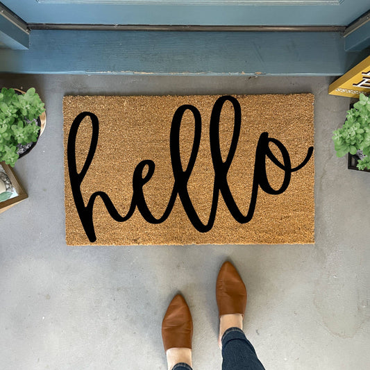 Script hello Coir Doormat