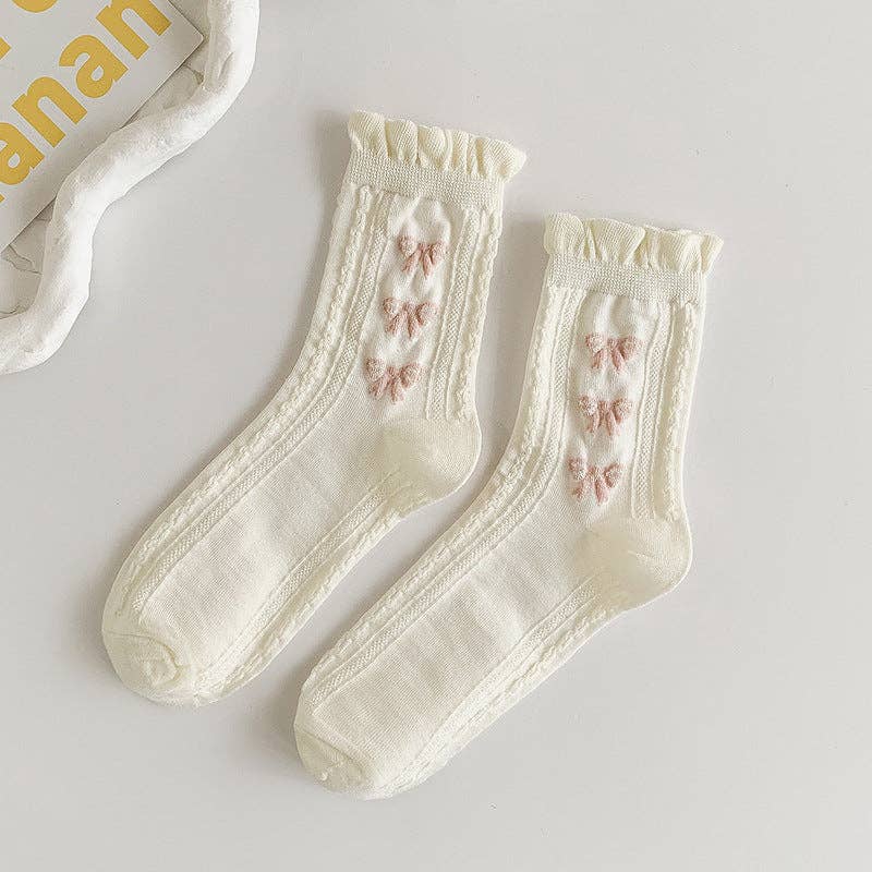 White Rolled Edge Socks for Women