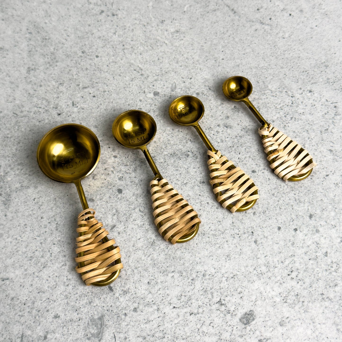 Gold Measuring Spoons, Set of 4 with Jute Handles