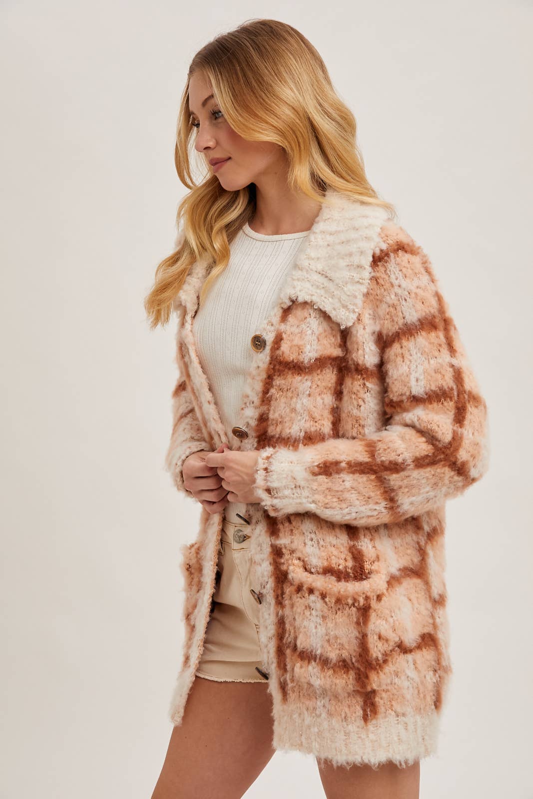 Plaid Sherpa Cardigan Jacket