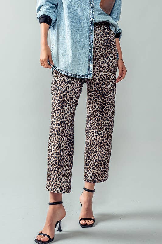 Savanna Leopard Cropped Cargo Pants