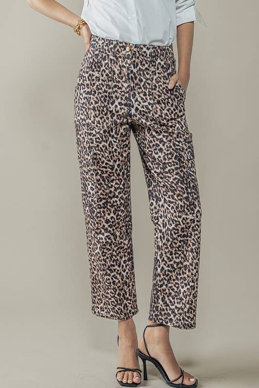 Savanna Leopard Cropped Cargo Pants