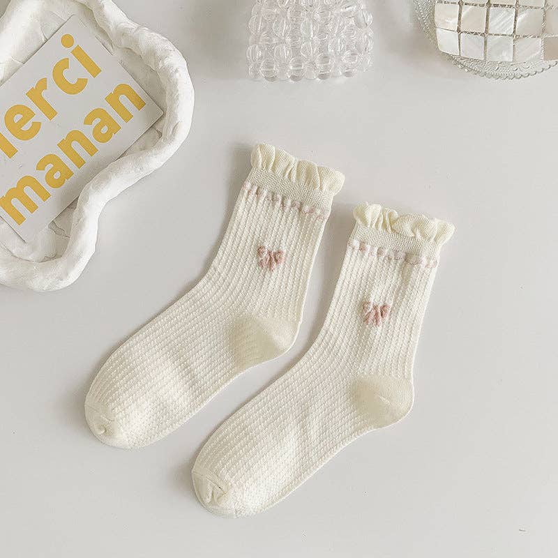 White Rolled Edge Socks for Women