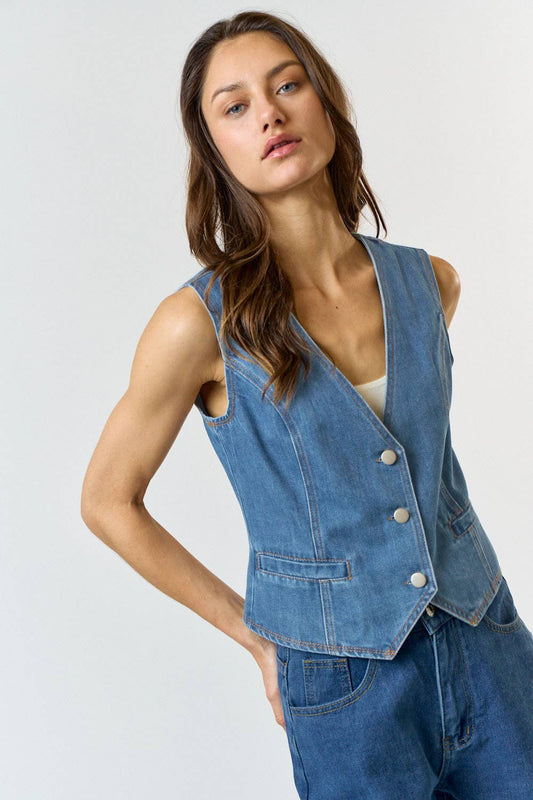 Denim Button Down Vest