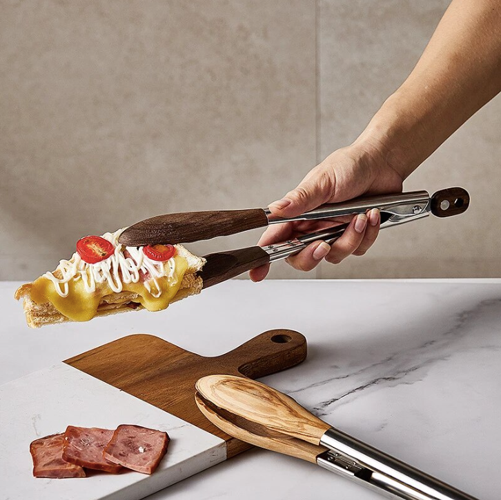 Non-Stick Wood Cooking Tong: Dark