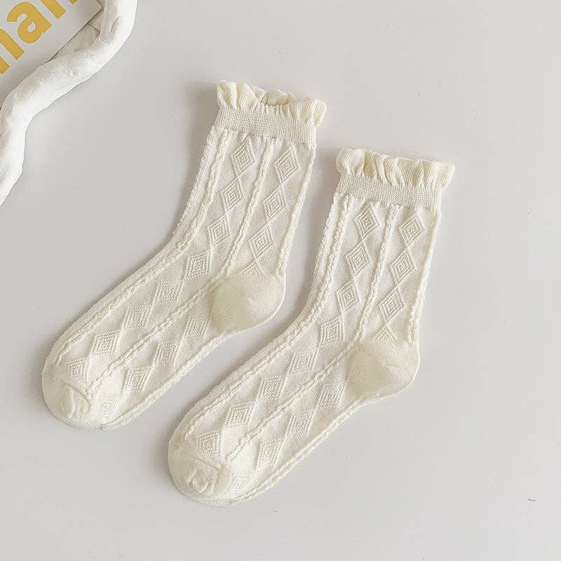 White Rolled Edge Socks for Women