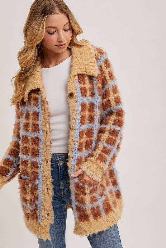 Plaid Sherpa Cardigan Jacket