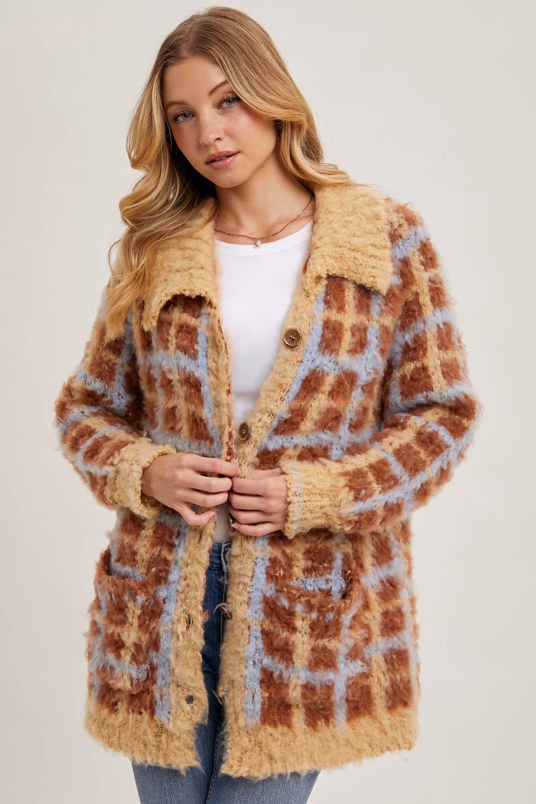 Plaid Sherpa Cardigan Jacket