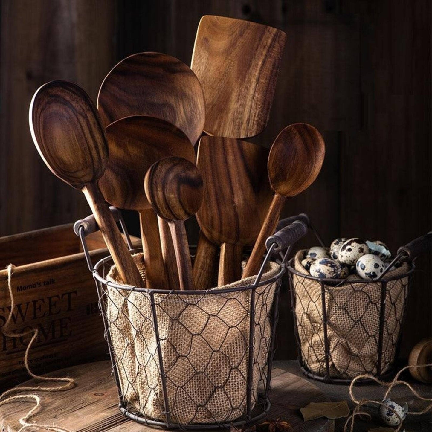 5 Pcs Natural Teak Wooden Cooking Utensil Set